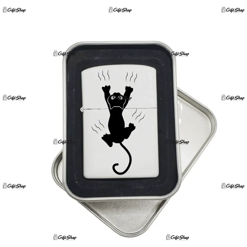 Pisica, bricheta metalica gravata laser cu mesaj